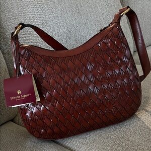 Etienne Aigner Dark Brown Woven Leather Shoulder Hobo